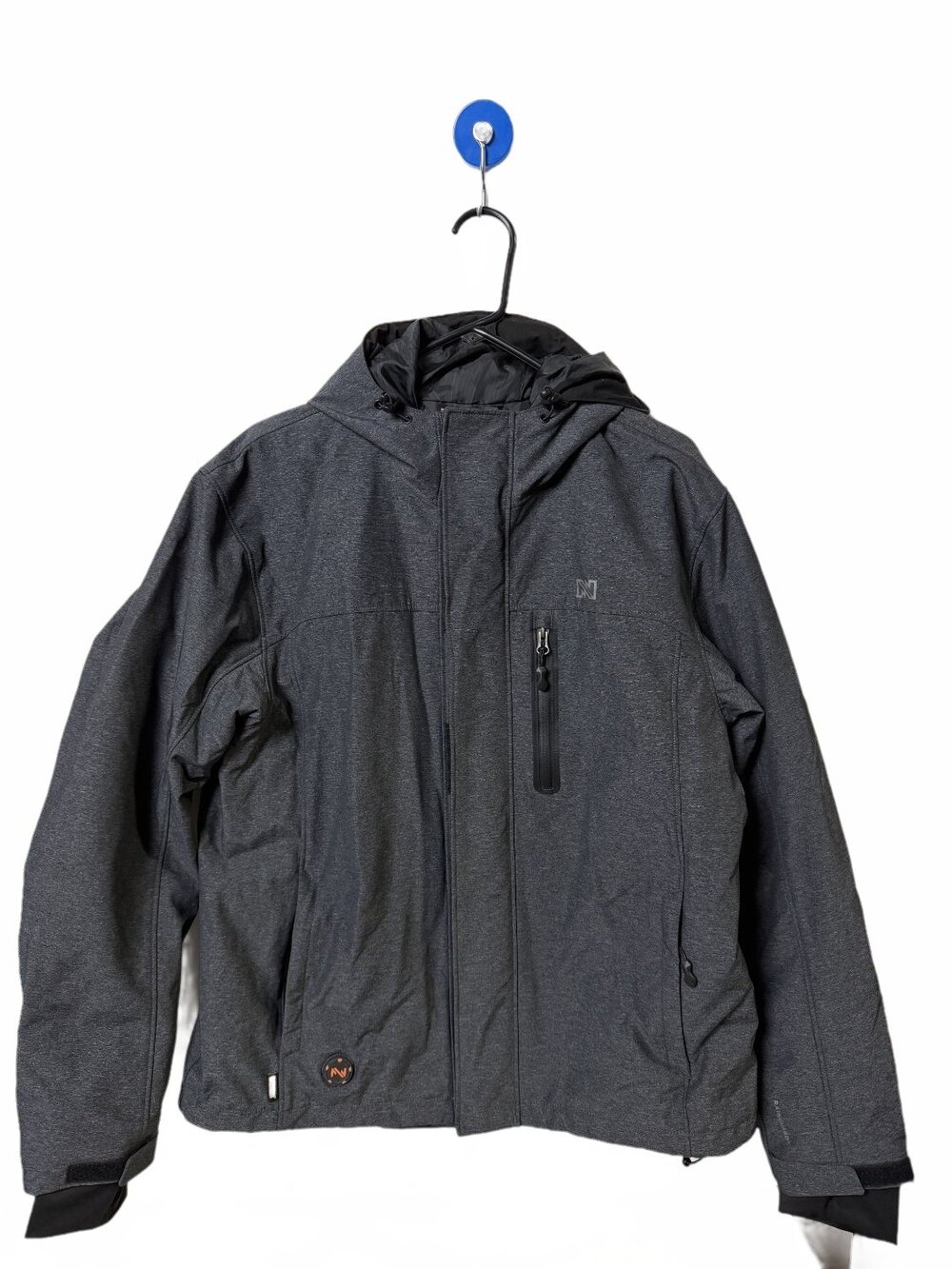 Mobile Warming Jacket Mens Gray Full Zip Heated Hooded Wind Resistant Size L